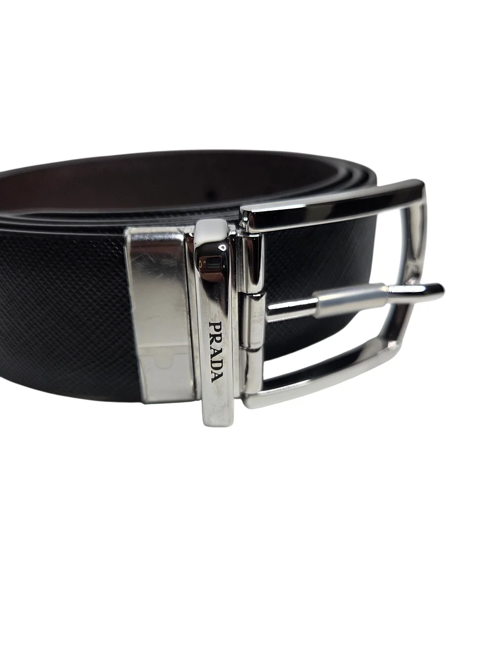 Prada Saffiano Reversible Leather Belt - Black/Brown
